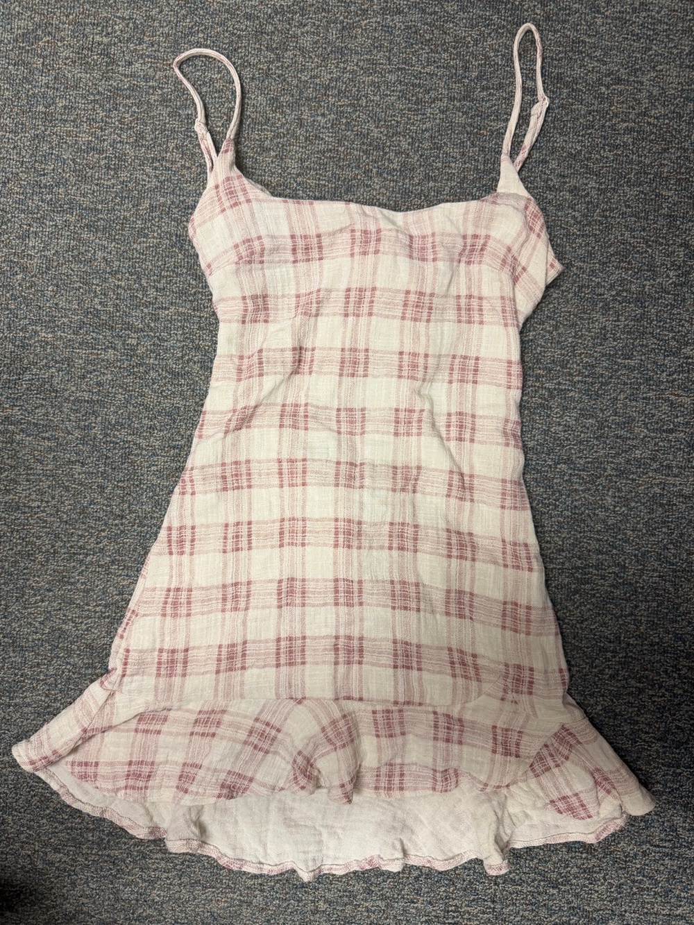 Olivaceous Plaid Mini Cotton Gauze Dress Pink Cottagecore Open Back M Ruffle Hem - Picture 3 of 11